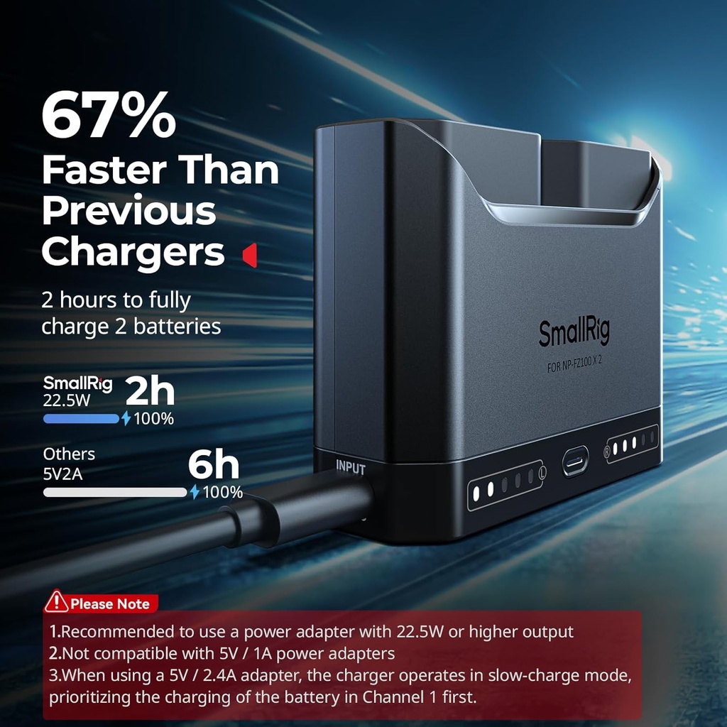 Cargador Rapido SMALLRIG NP-FZ100 Carga dual 22,5W
