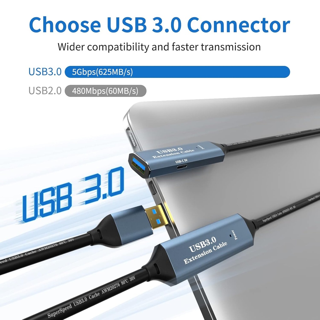 Cable Extension USB A Macho Hembra USB 3.0 de 15 metros Activo