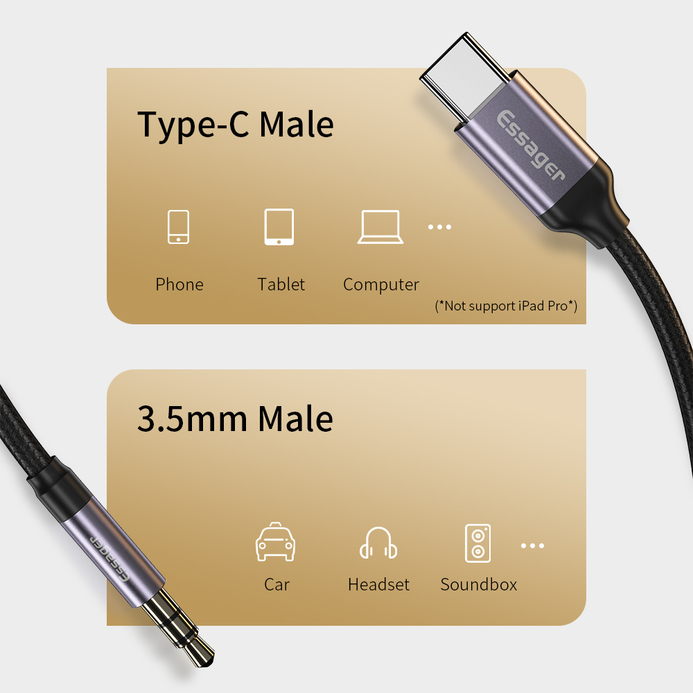 Cable Tipo C ESSAGER E02 a Plug 3.5mm Macho para reproducir musica