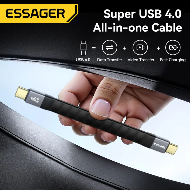Cable de carga rápida ESSAGER USB4.0 Usb C a Usb C 240W 8K 60Hz 40Gbps Audio Video