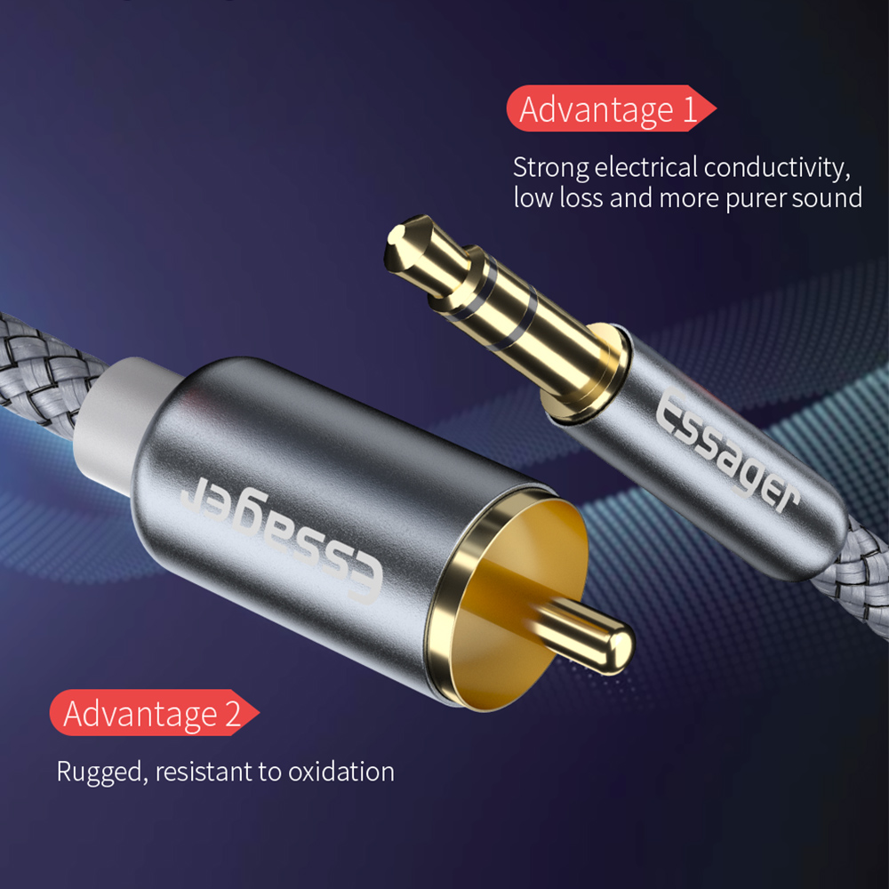 Cable Auxiliar 3.5mm A Rca Macho Estereo 2mt Nylon Reforzado