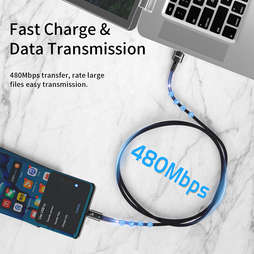 Cable USB-A A USB-C Essager 7A de 2 Metros carga y data