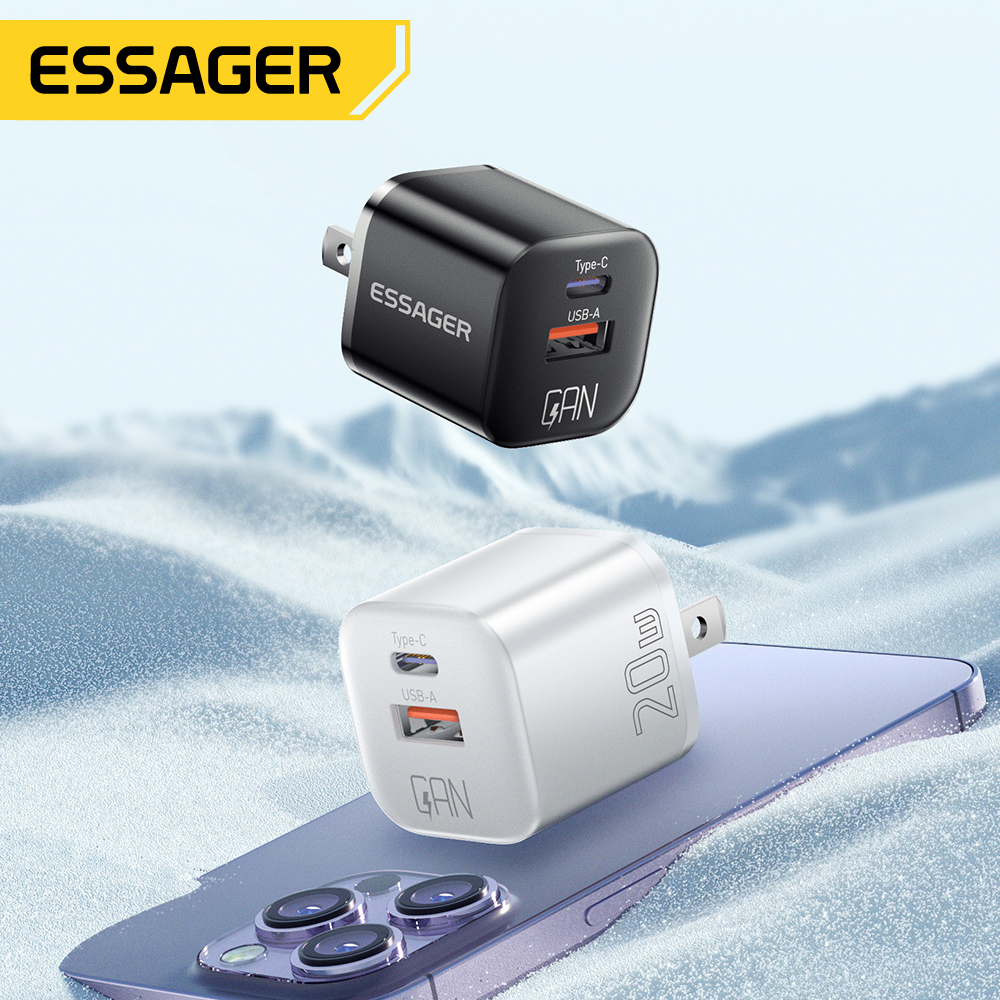ESSAGER Camber 20W GaN travel Phone Charger A+C us plug