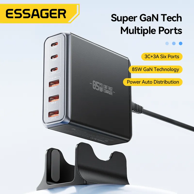 Estacion de Carga GAN Essager 85W 6 Puertos USB