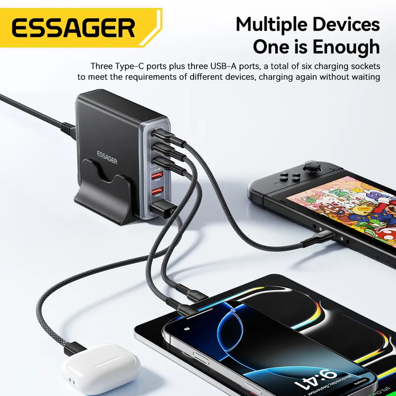 Estacion de Carga GAN Essager 85W 6 Puertos USB