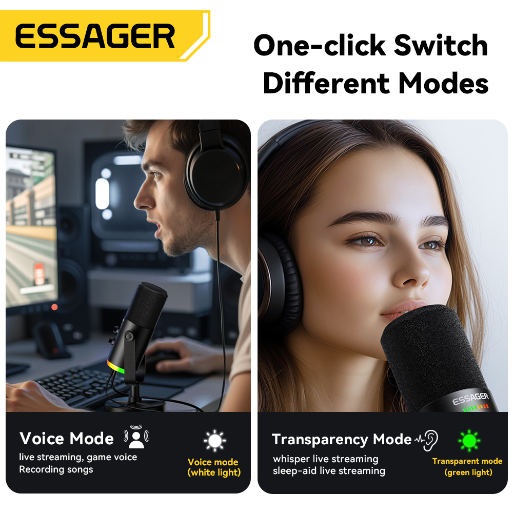Micrófono Dinámico Essager YU7 RGB para Streaming y Podcast TIpo C