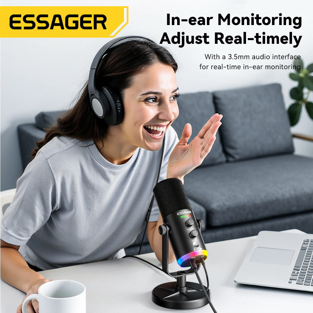 Micrófono Dinámico Essager YU7 RGB para Streaming y Podcast TIpo C
