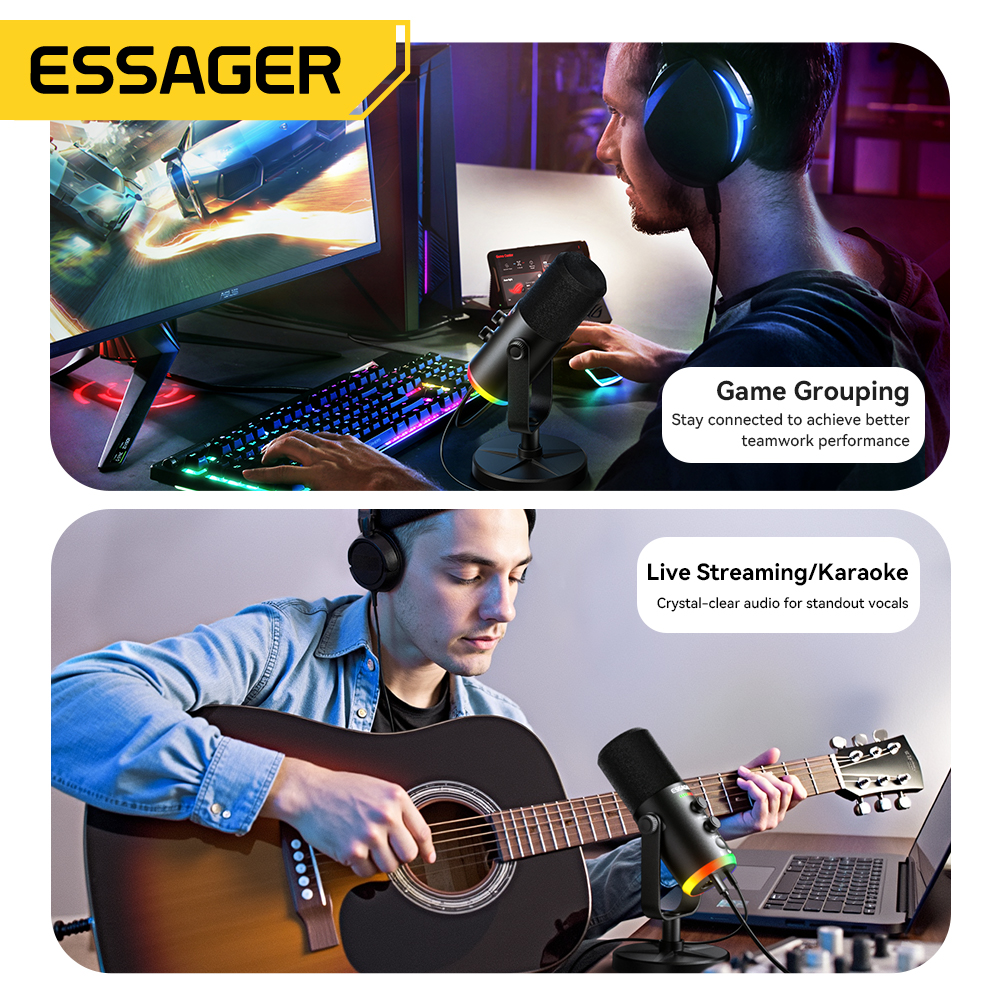 Micrófono Dinámico Essager YU7 RGB para Streaming y Podcast TIpo C