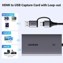 Capturadora de video UGREEN 2K HDMI a USB 3.0 HDMI Loop Out Video