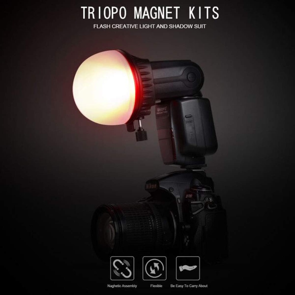  Kit de Modificadores Flash Magnéticos Triopo MagDome con Difusor, Panal de Abeja y Geles de Color (Montura Universal cuadrada)