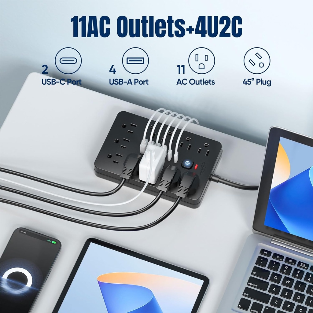 Regleta de 11 Tomas AC + 6 puertos USB 1250 Watts