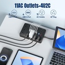 Regleta de 11 Tomas AC + 6 puertos USB 1250 Watts