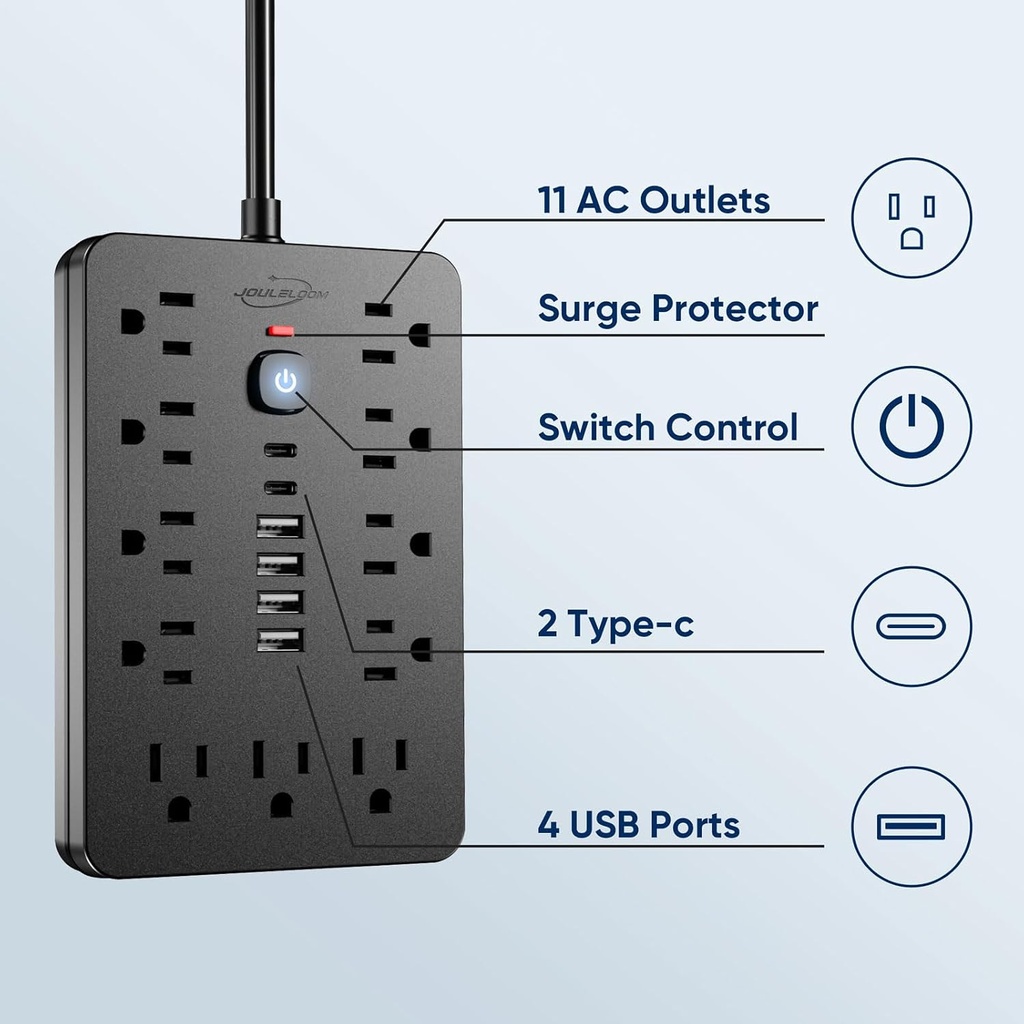 Regleta de 11 Tomas AC + 6 puertos USB 1250 Watts