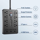 Regleta de 11 Tomas AC + 6 puertos USB 1250 Watts