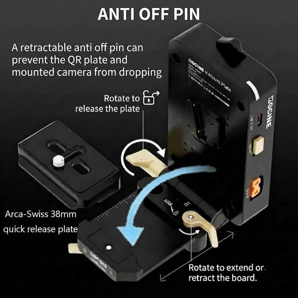 Plato Bateria Vmount ZGCINE VM-VP4 D-Tap & USB-C PD liberacion rapida Arca-Swiss