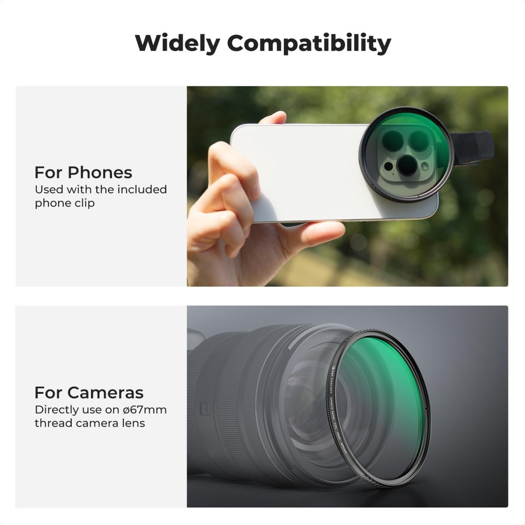 Filtro Nd Variable K&f Concept CPL con Clip Smartphone 67mm KF01.2902V2