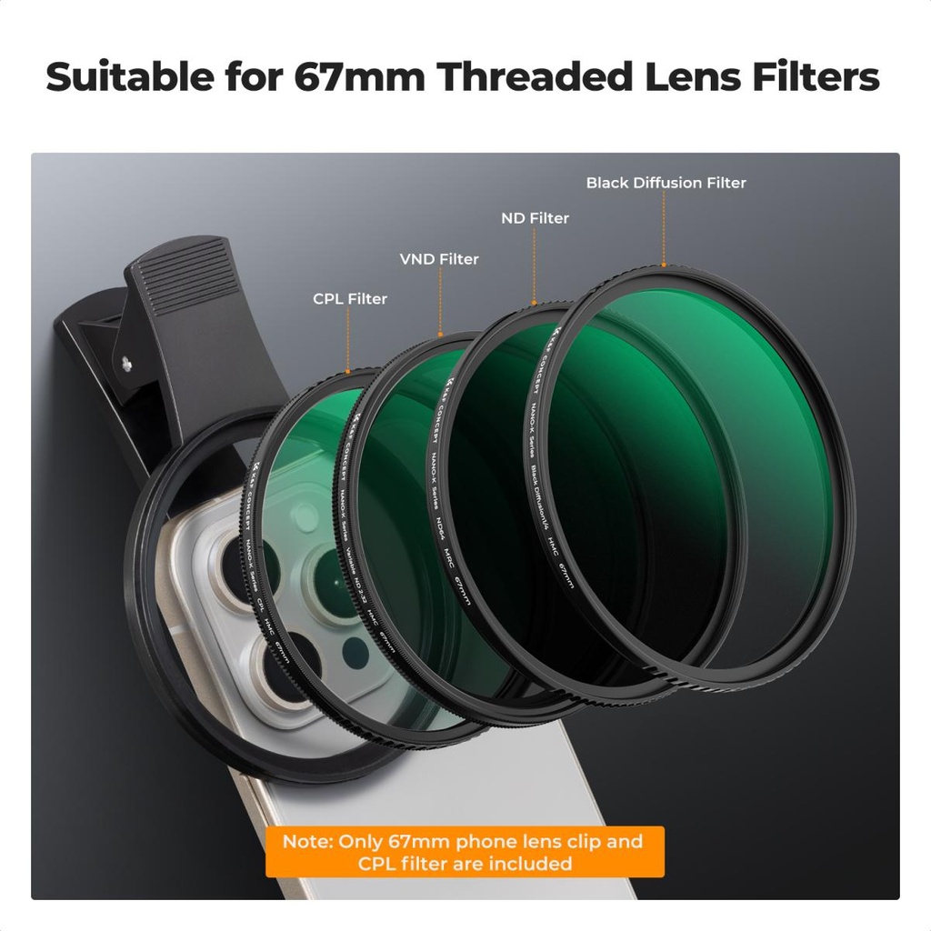 Filtro Nd Variable K&f Concept CPL con Clip Smartphone 67mm KF01.2902V2