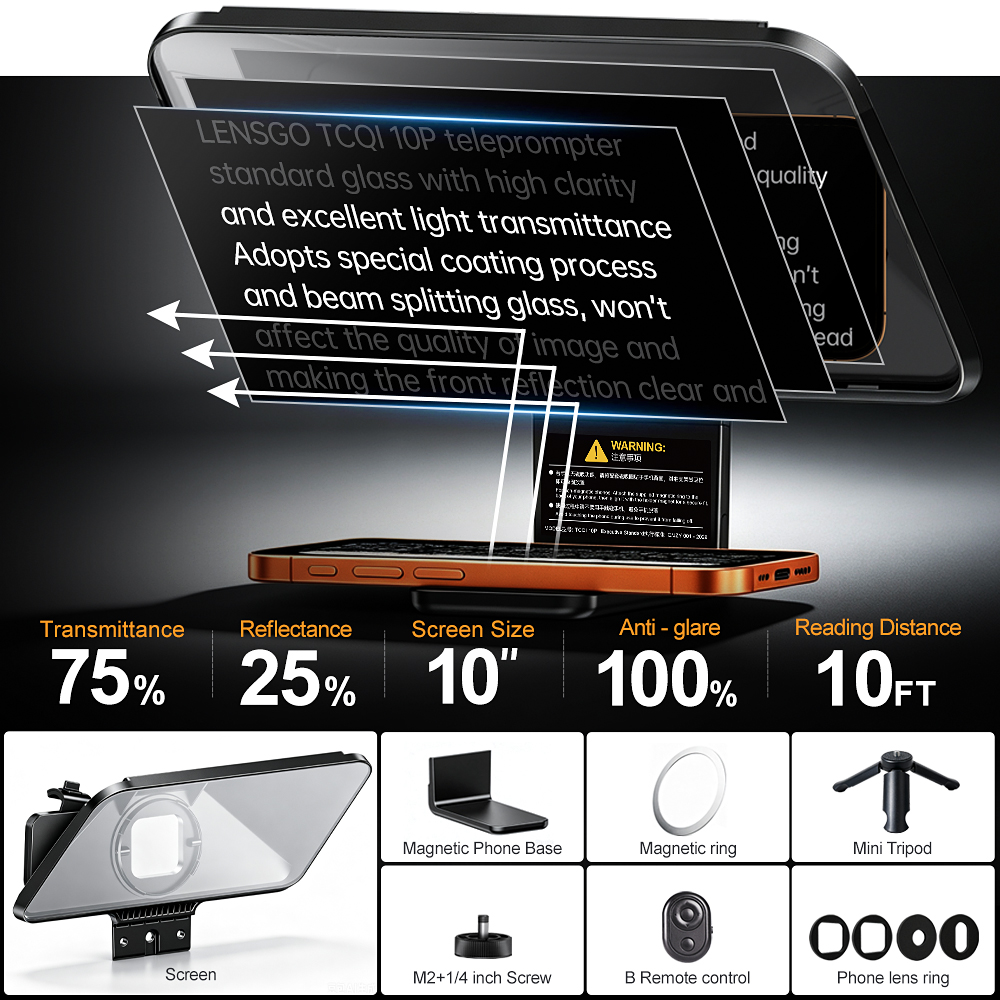 Teleprompter LENSGO TCQI 10P para Smartphone 10 Pulgadas