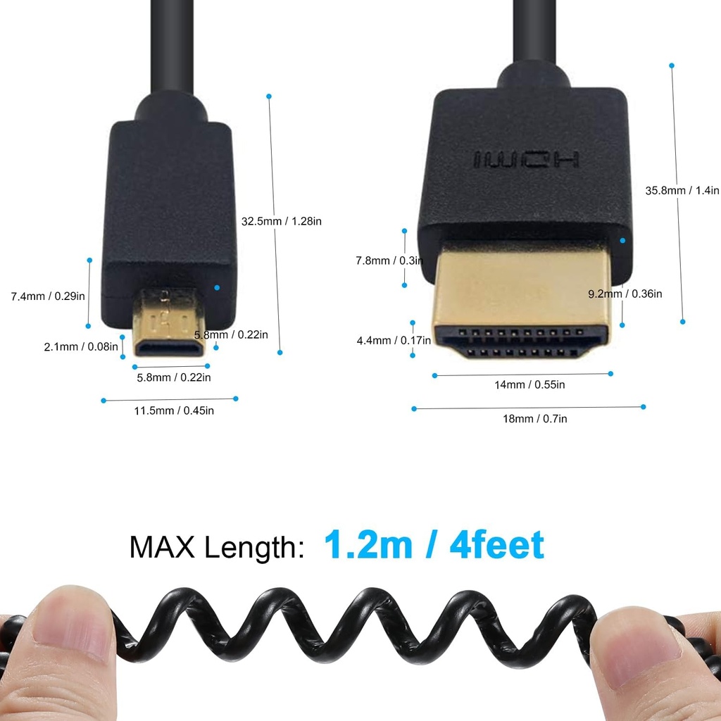 Cable Micro Hdmi A Hdmi 4K 60Hz en espiral 1.2 metros Livegear