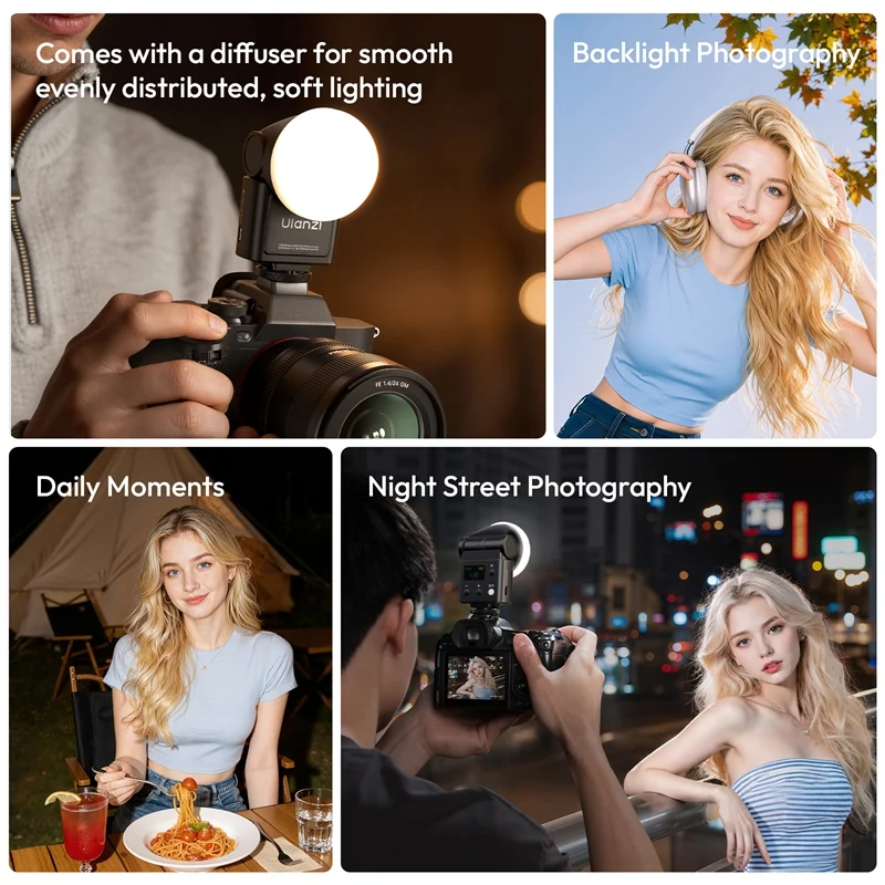Flash Speedlite Ulanzi F16R con Luz Led Continua bicolor GN16 90° Tilt