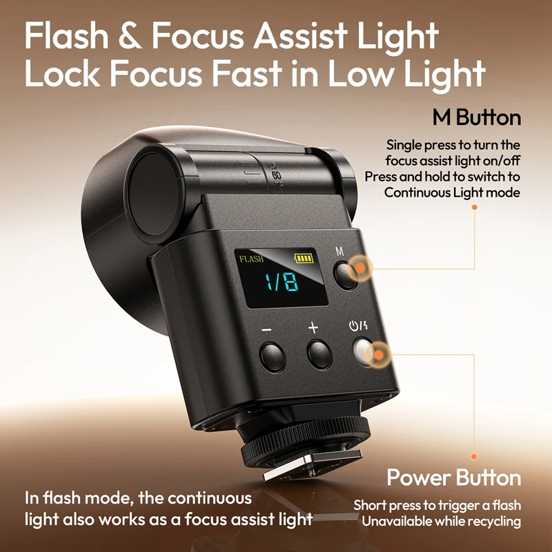 Flash Speedlite Ulanzi F16R con Luz Led Continua bicolor GN16 90° Tilt