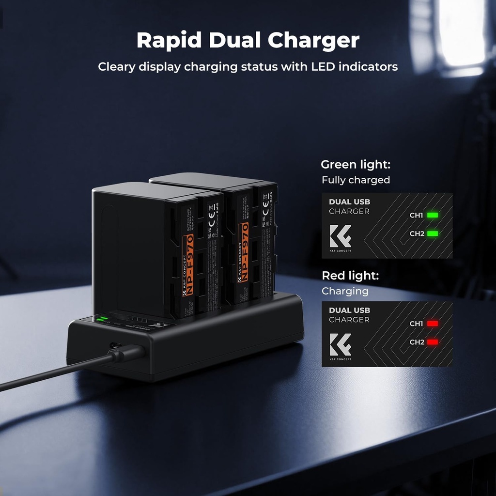 Kit 2 Baterias Np-F970 6600mah para Sony K&f Concept + Cargador