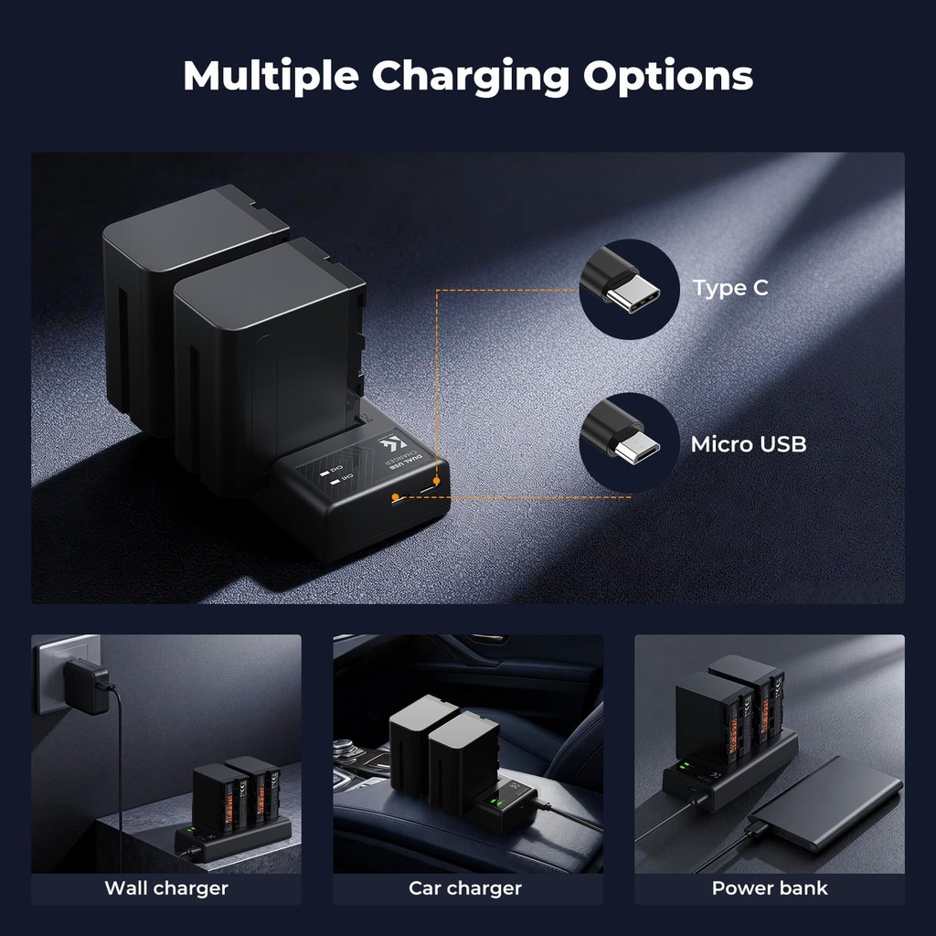 Kit 2 Baterias Np-F970 6600mah para Sony K&f Concept + Cargador