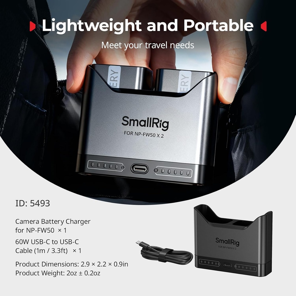 Cargador Rapido SMALLRIG NP-FW50 Carga dual 11W