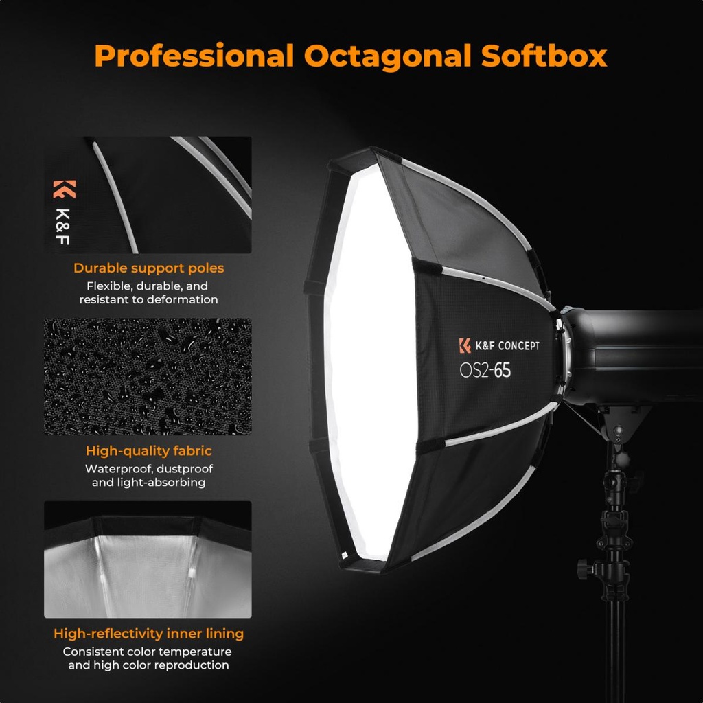 Softbox Octogonal 65CM K&f Concept Bowens Mount Nuevo Diseño FLAT