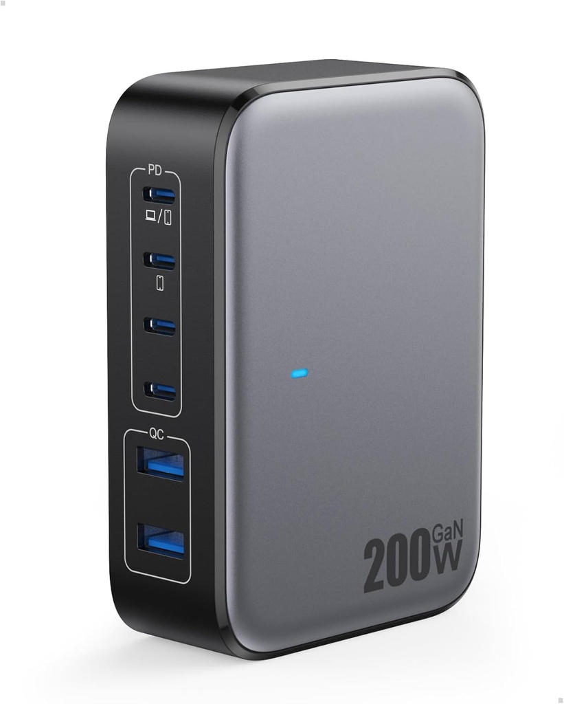 Estacion de Carga GAN VI USB 200W 4 Tipo C 2 USB A de Pared