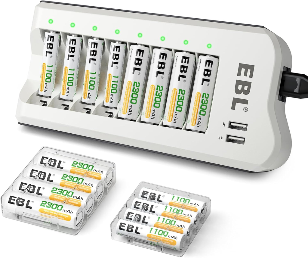 Cargador Baterias EBL + 8 AA 2300 mAh + 8 AAA 1100 mAh