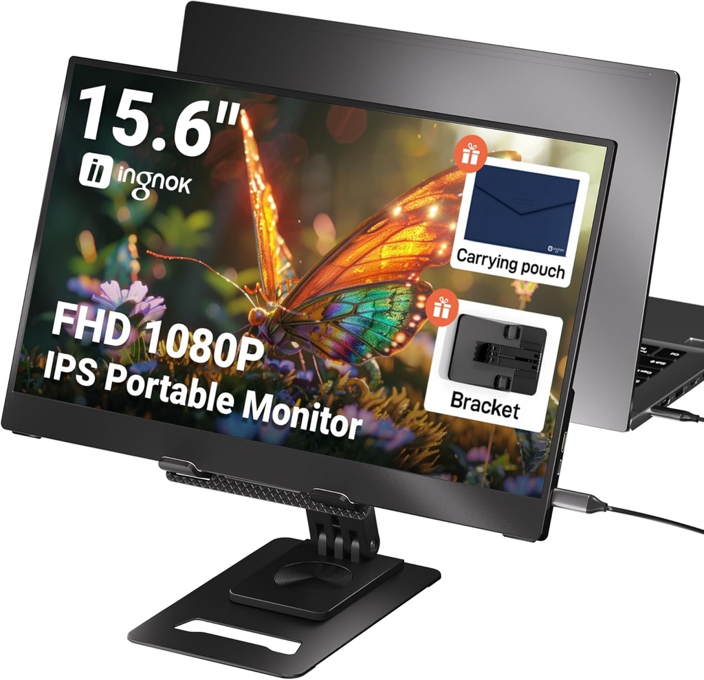 Monitor Portatil 15.6 pulg ingnok 1080P FHD IPS USB C HDMI