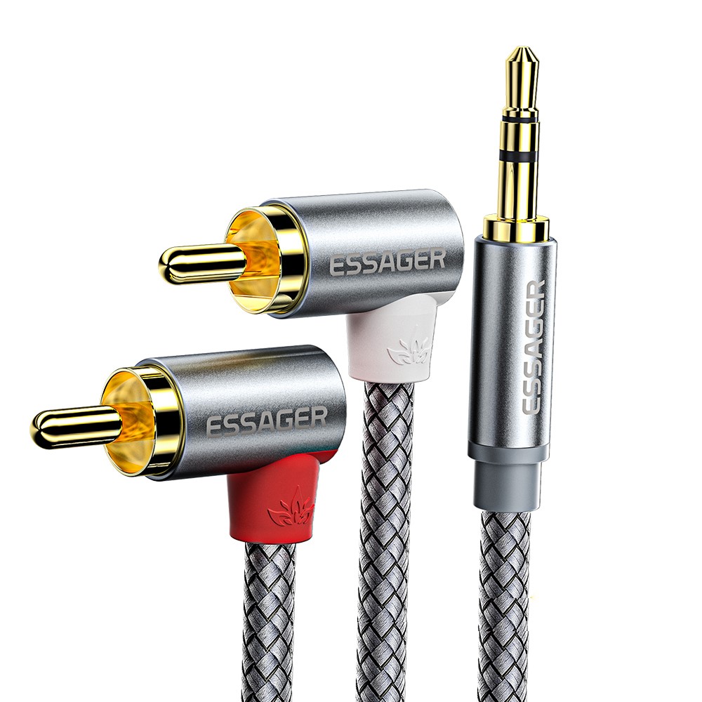Cable Auxiliar 3.5mm A Rca Macho Estereo en angulo 2mt Nylon Reforzado