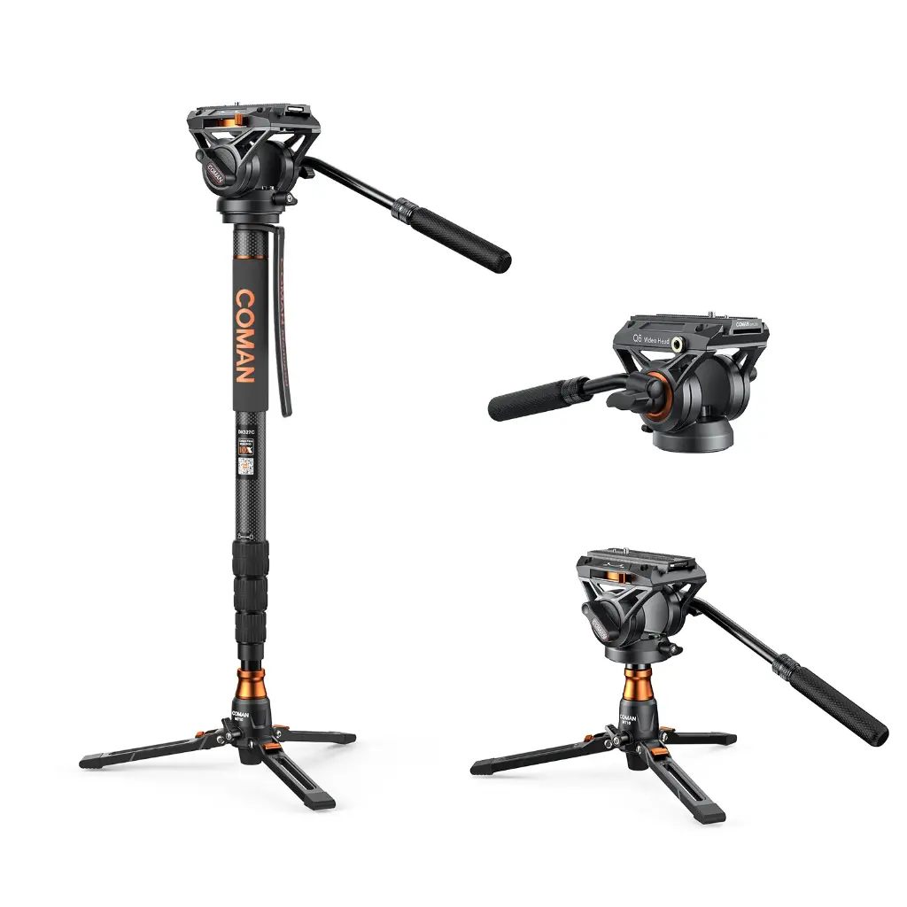 Tripode Monopie Coman DX327CQ6 Fibra de Carbono Cabezal Fluido 173 cm 