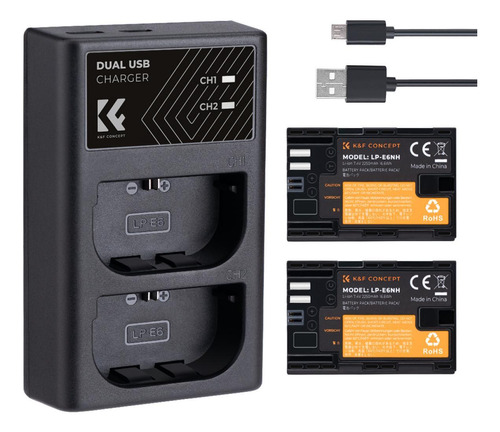 Cargador Dual + 2 Bateria Kf Concept Canon Lp-e6 2250mah