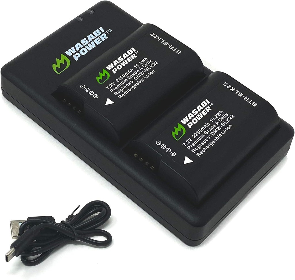 Cargador 2 Baterias Wasabi Panasonic DMW-BLK22 Lumix