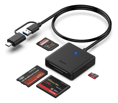 Lector De Tarjetas 4 En 1 Tipo C Usb 3.0 Sd Cf Micro Sd Ms