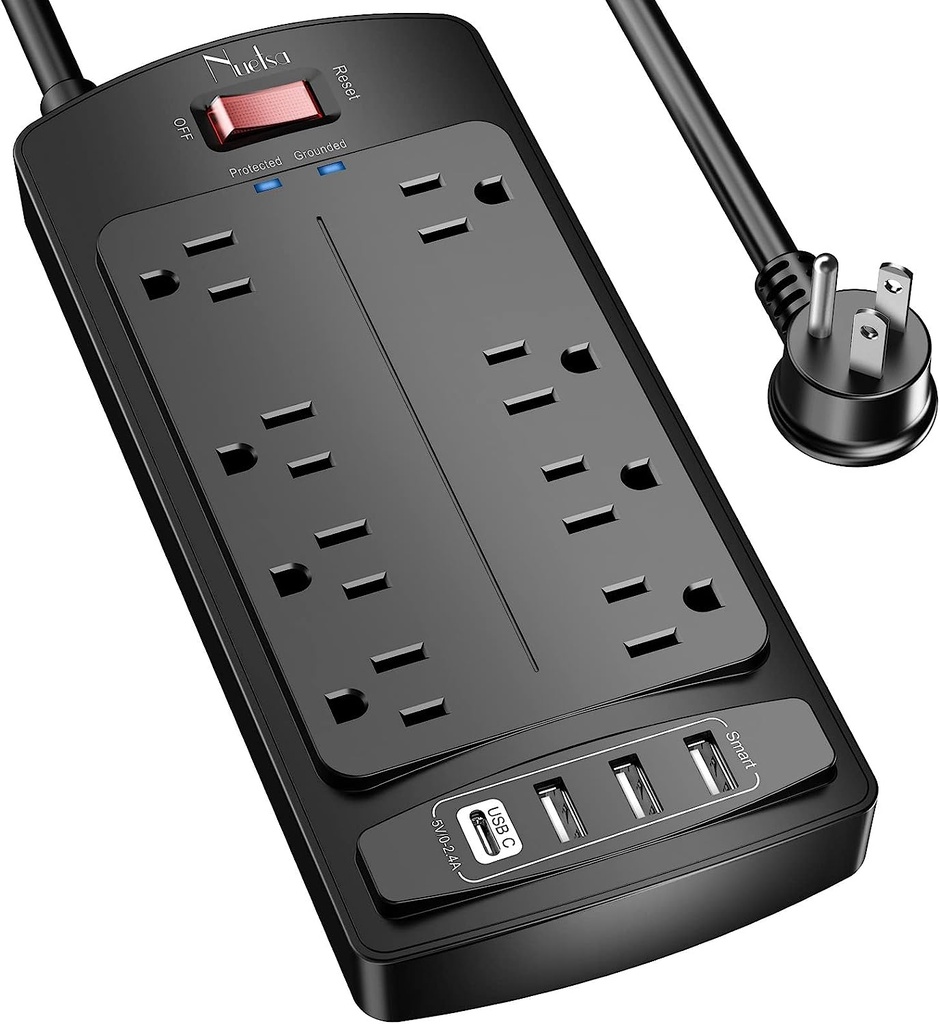 Regleta de 8 Tomas 4 puertos USB 1625W 13 Amp
