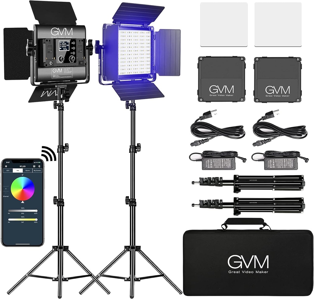 Kit Luz de video Led RGB GVM 800-rgb 40W APP Bluetooth