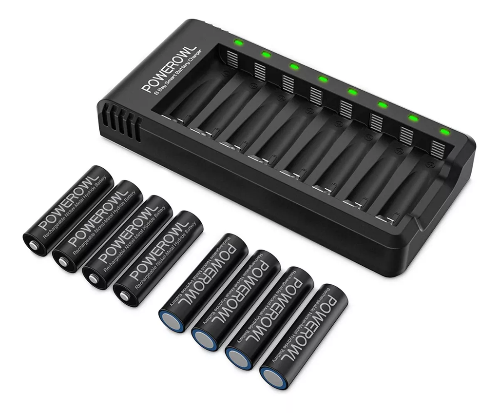 Cargador 8 Slot + 8 Baterias AA 2800 mAh EBL