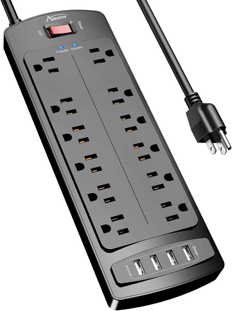Regleta de 12 Tomas 4 puertos USB 1875W 15 Amp