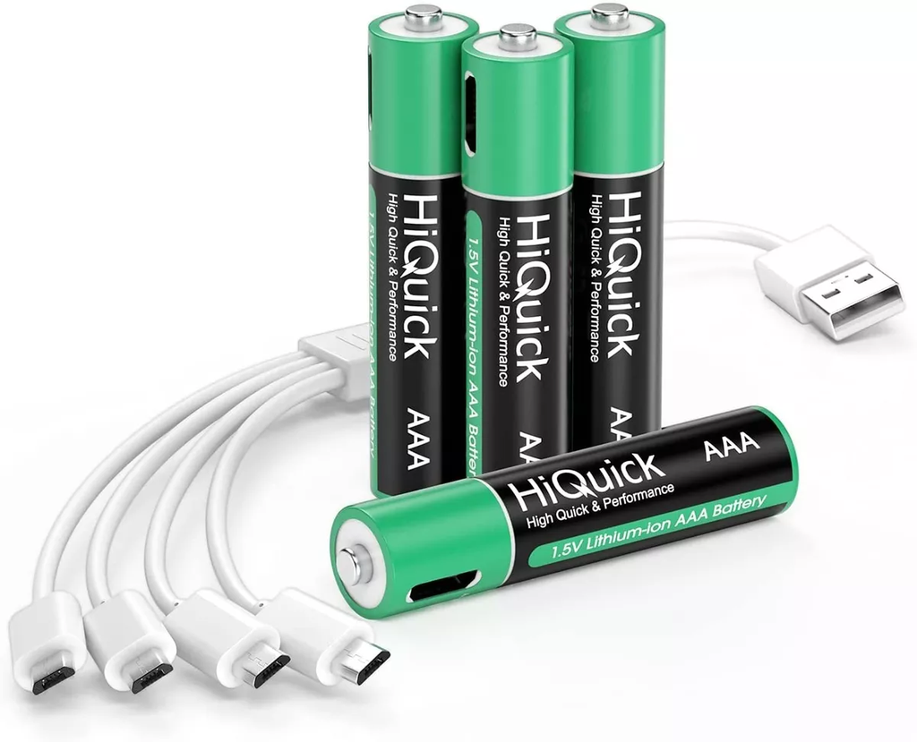 Baterias AAA Recargables 1.5V 900mWh Litio USB Pack 4 Und