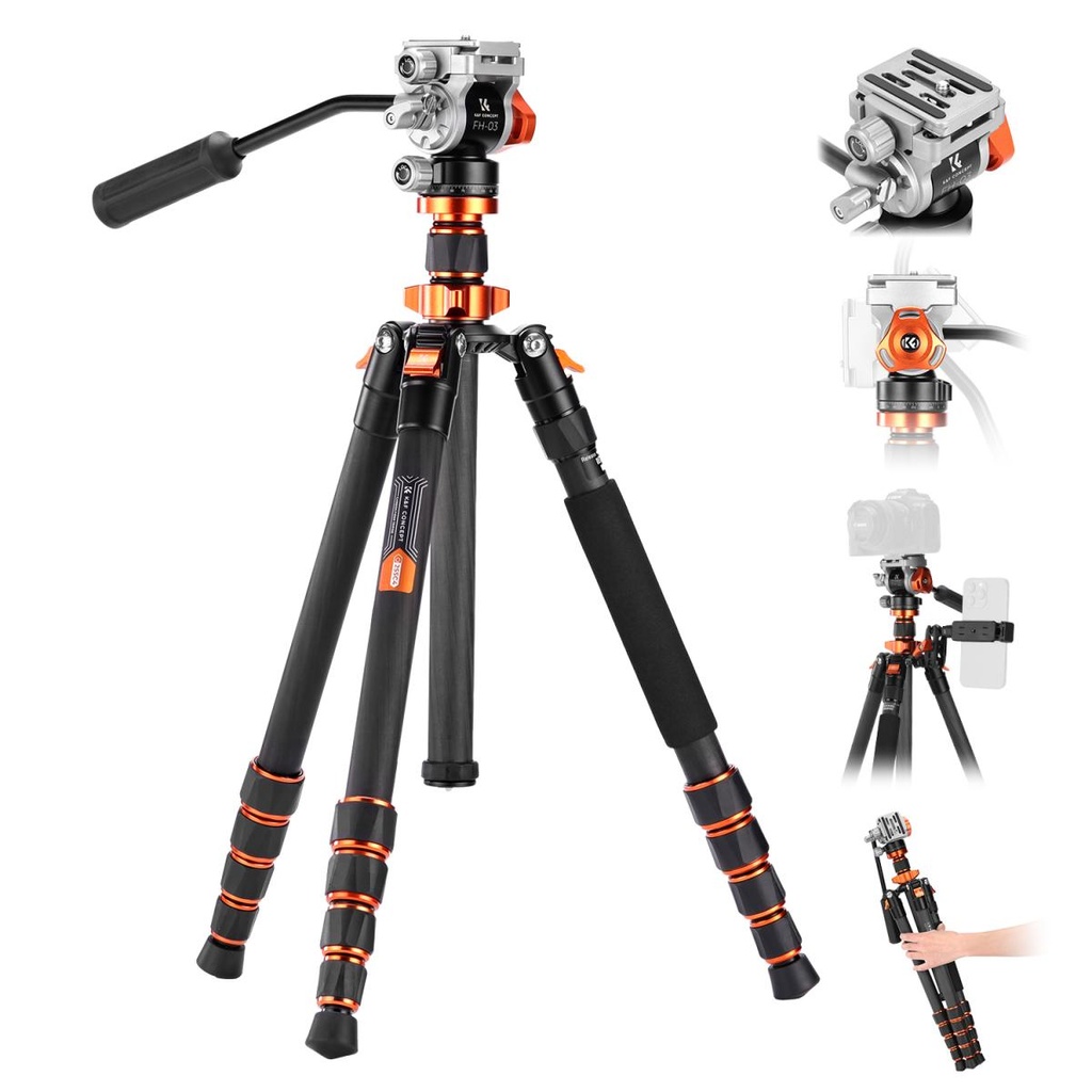 Tripode Monopie K&f Concept KF09.158 170cm Cabezal Fluido